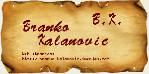 Branko Kalanović vizit kartica